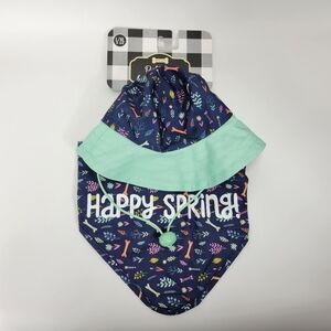 Woof Brand Pet Dog Hat And Bandana Fun Set Happy Spring Size Large XL L/XL Blue